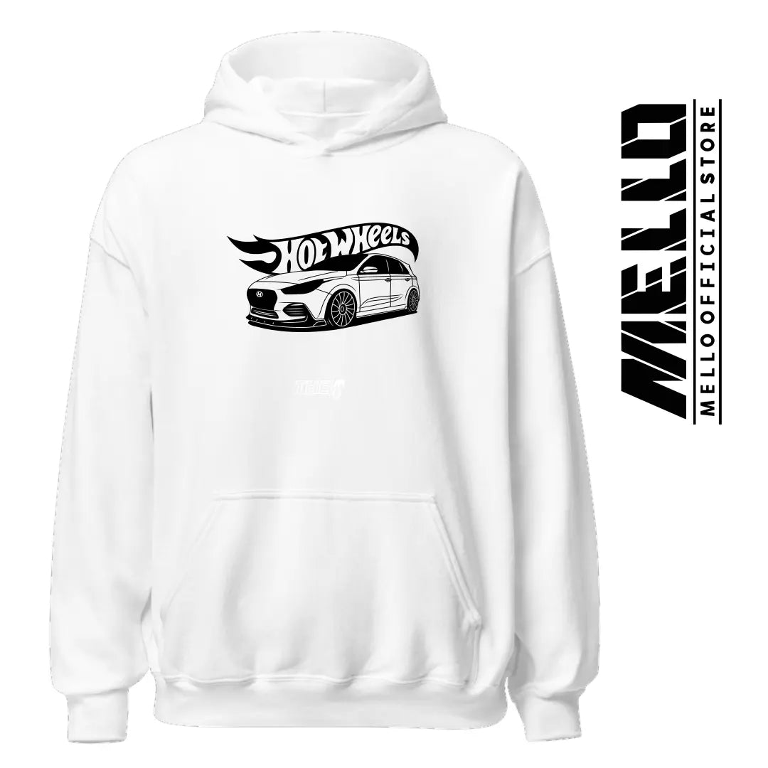 White hoodie of hotwheels edition Hyundai i30 n